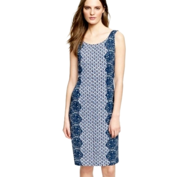 TORY BURCH Porter Dress | Size Small | Blue Geometric Print - Picture 3 of 14